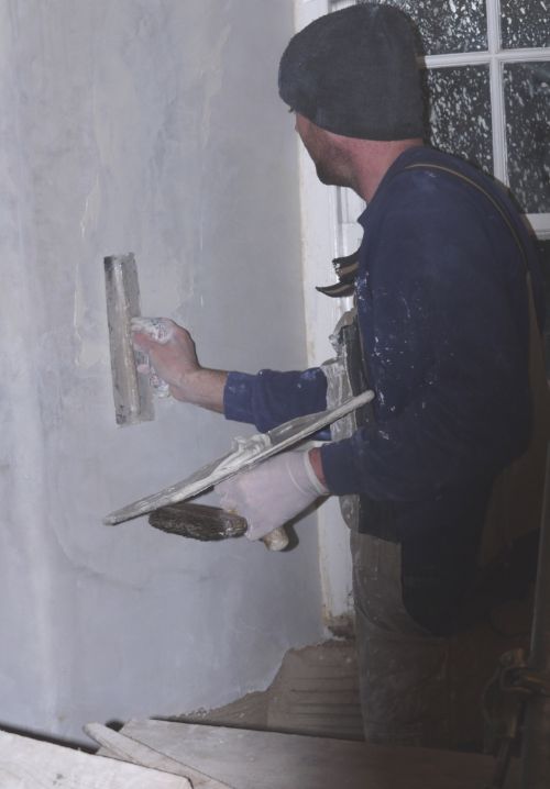 Andrew Doyle plastering in the East Church, Cromarty